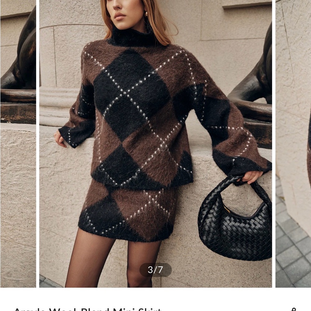 Argyle wool blend turtle neck and skirt set - Picture 4 of 6